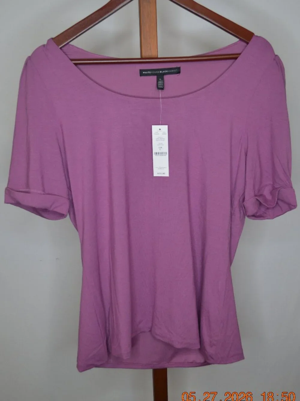 White House Black Market Women’s Large Plum Short Sleeve Layered Blouse NWT
